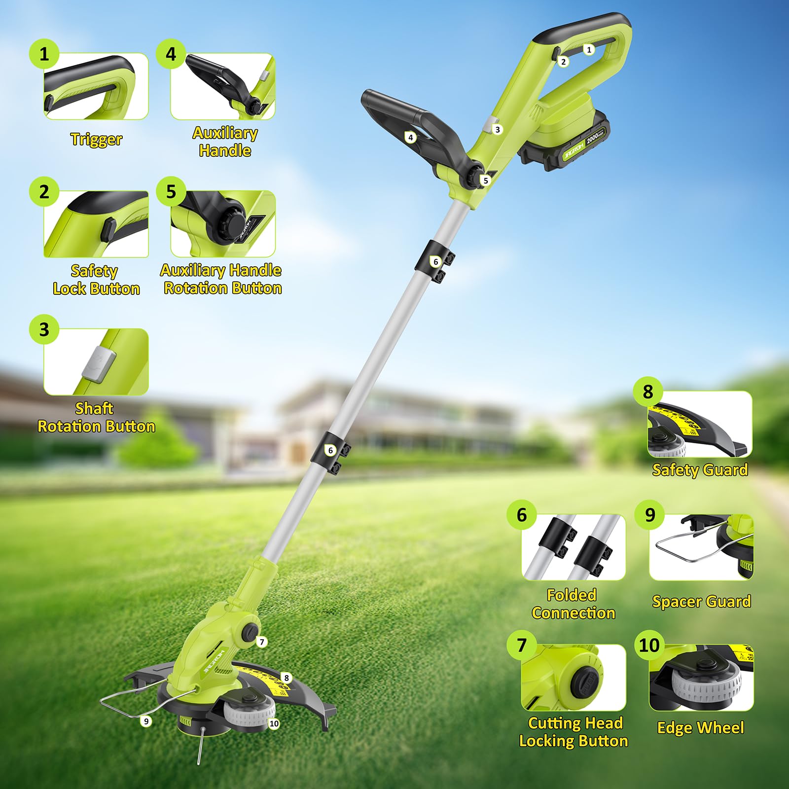 JAGROM Cordless Electric String Trimmer close-up of cutting head