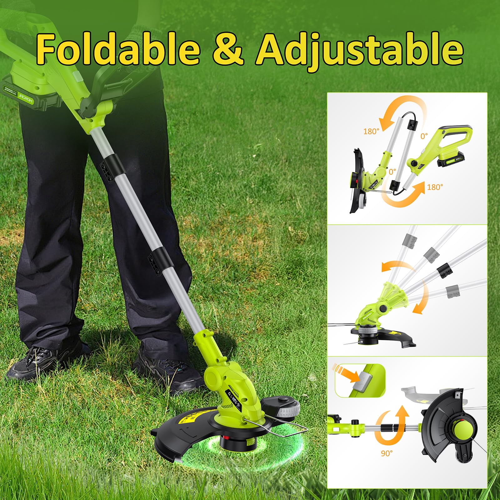 JAGROM Cordless Electric String Trimmer folded for storage