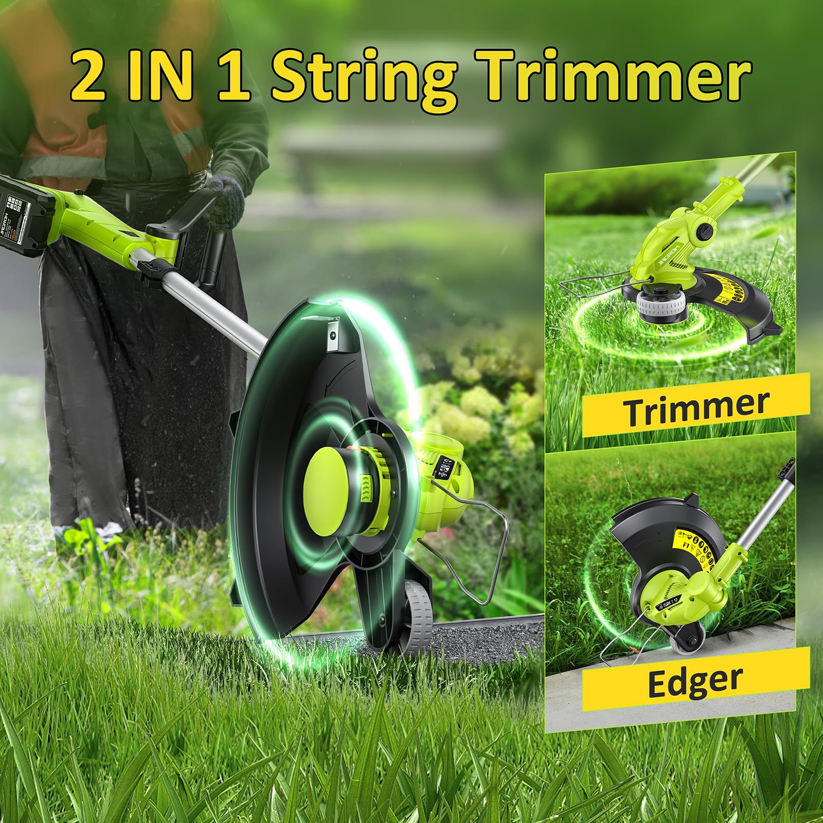 JAGROM Cordless Electric String Trimmer side view with cutting head