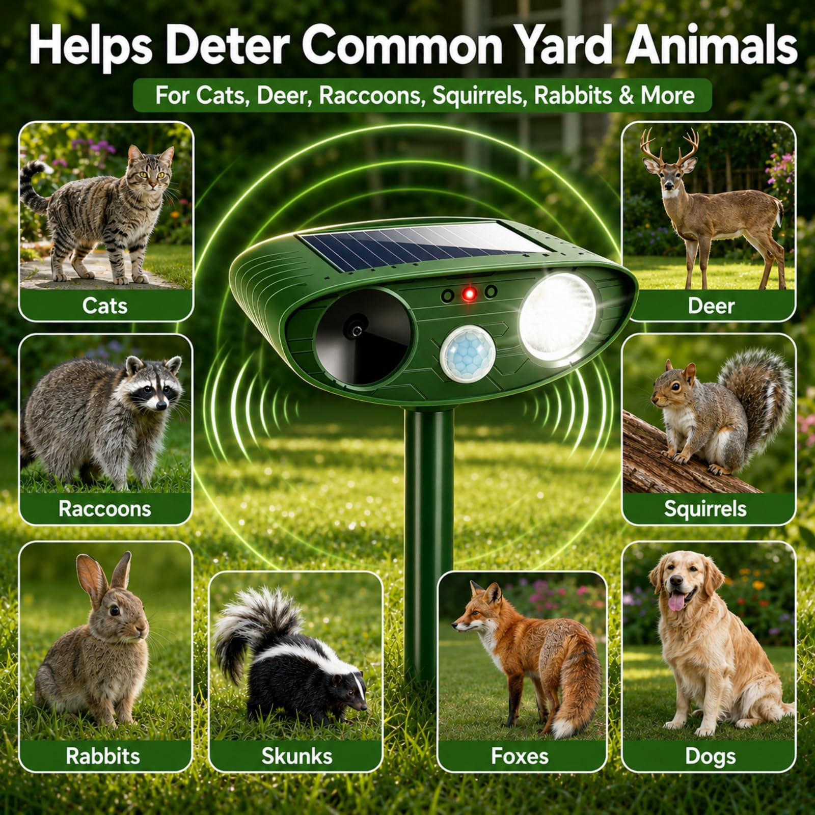 JahyElec solar animal repellent device with LED light