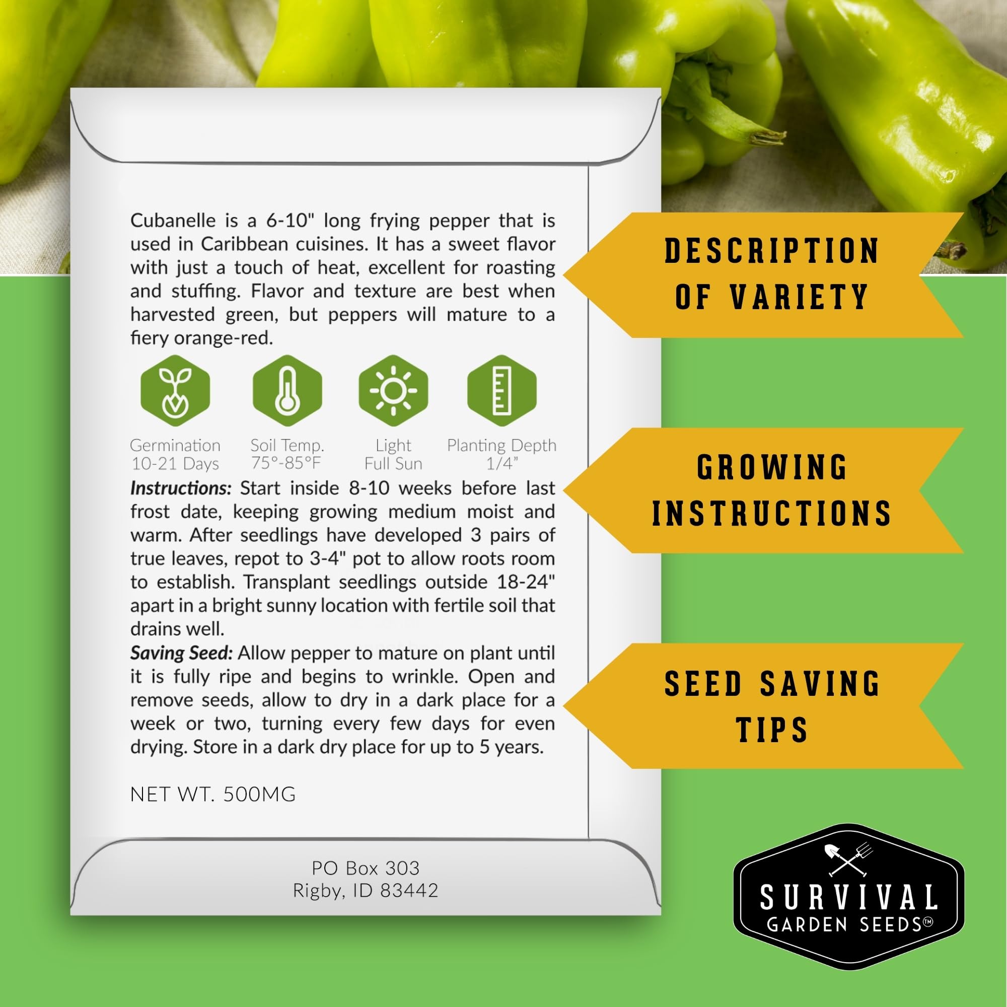 Jalapeño seeds from SURVIVAL GARDEN SEEDS