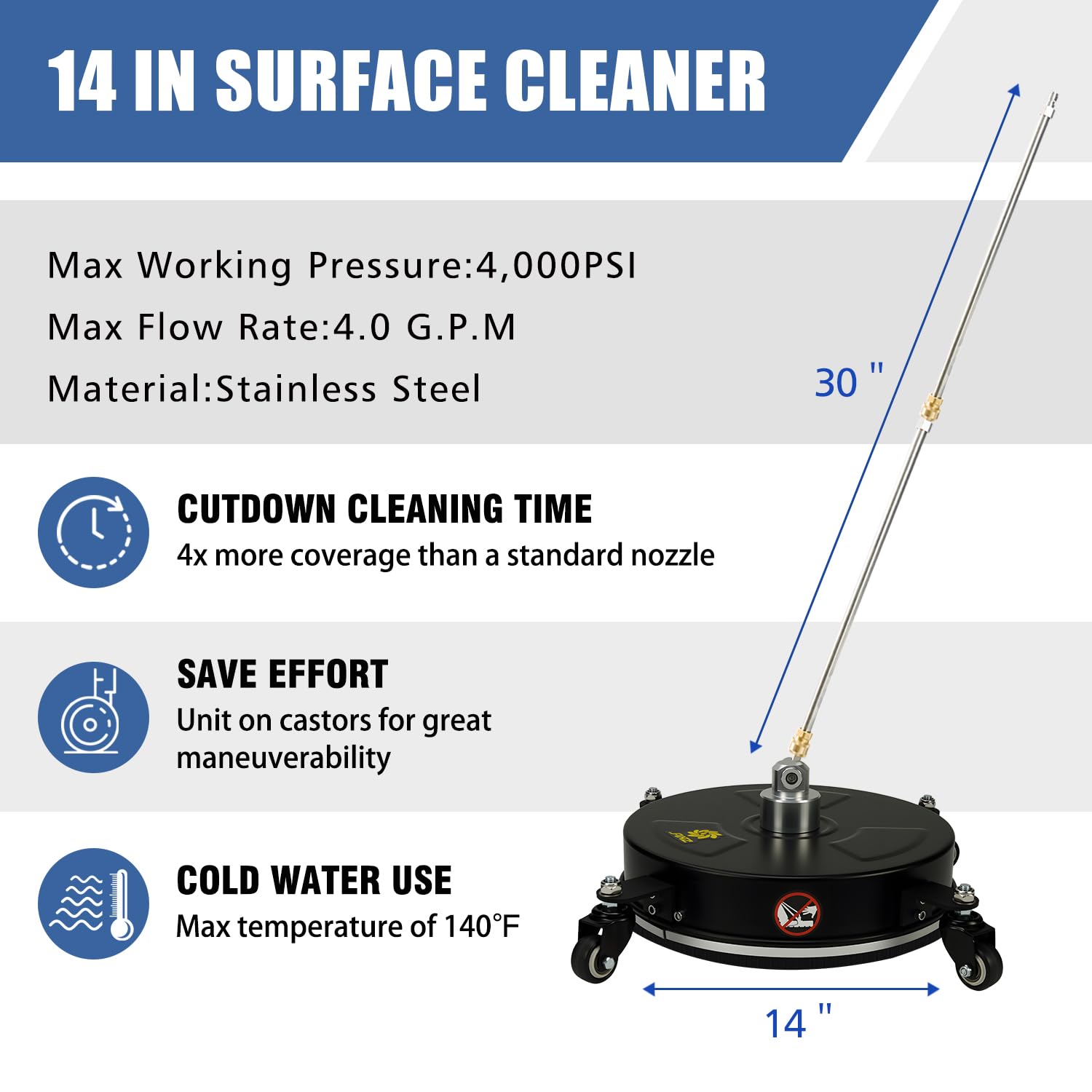 janz surface cleaner with dual nozzles and wheels