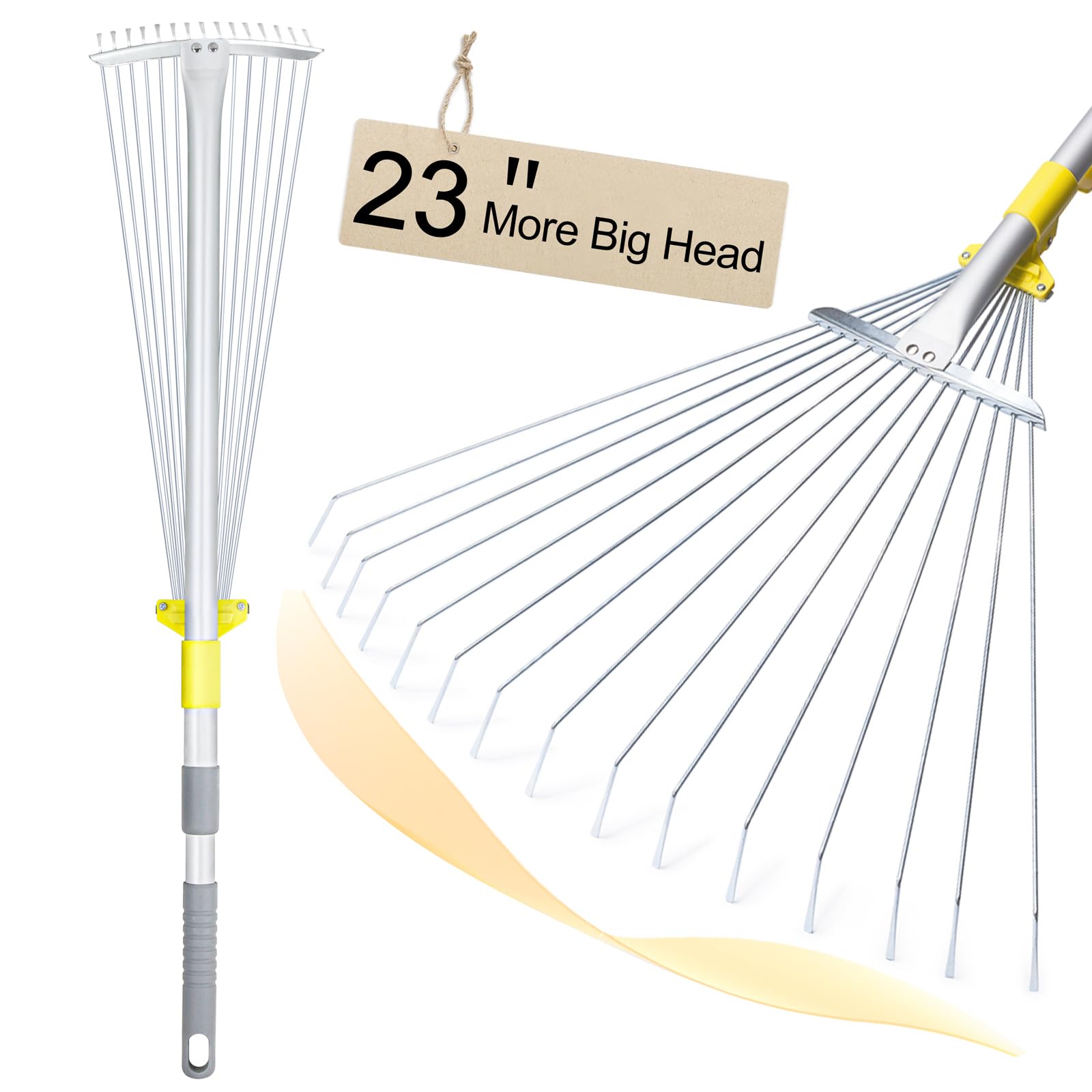 Jardineer Adjustable Rake with 64-inch handle and yellow and silver design
