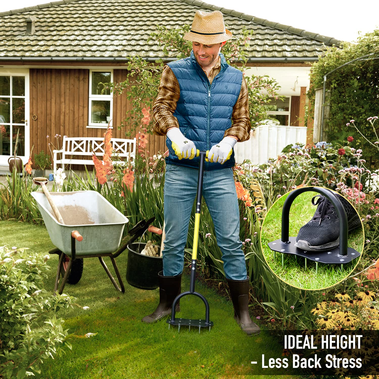 Jardineer Lawn Aerator Tool in use on grass
