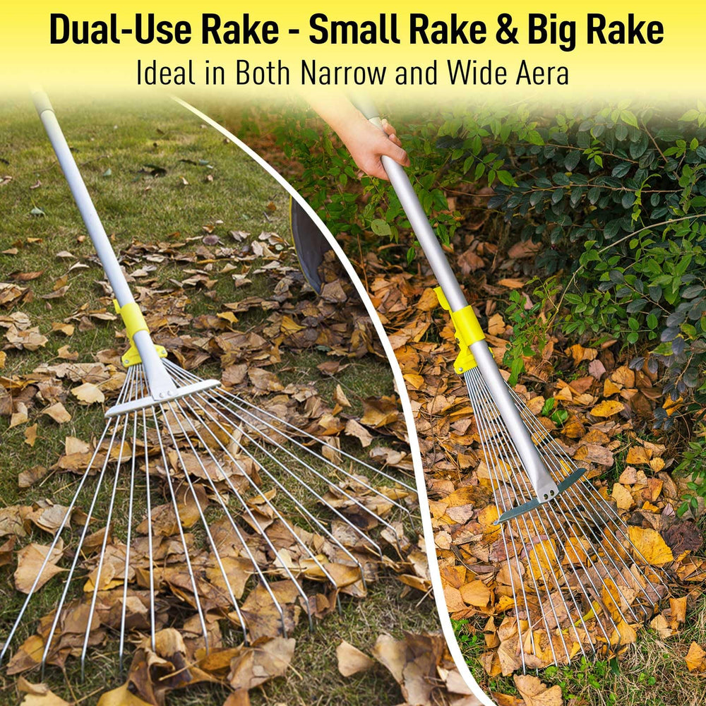 Jardineer Rake showing flexible tines to prevent lawn damage
