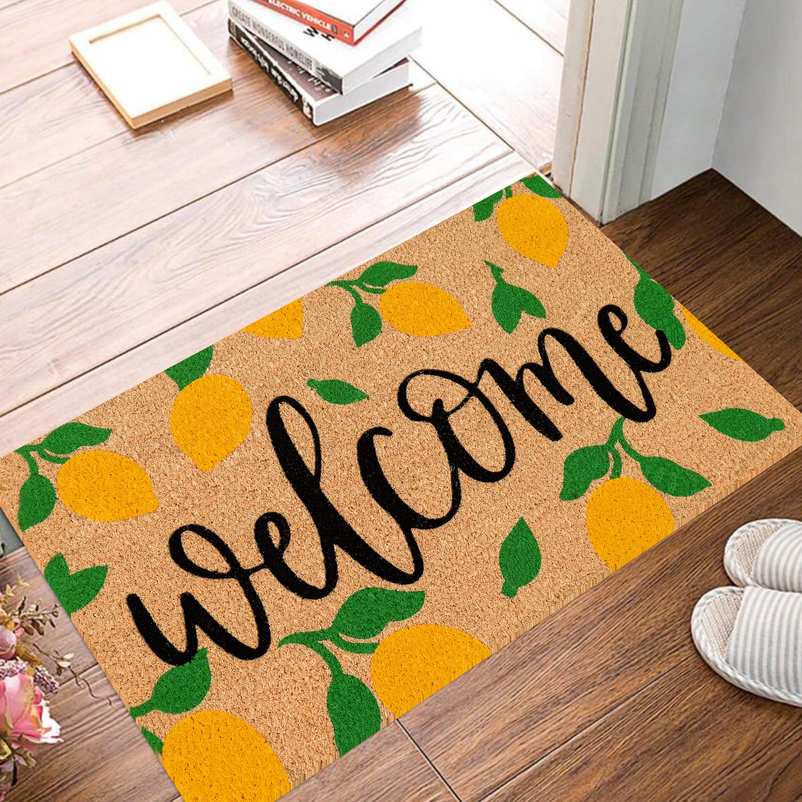 JarThenaAMCS Lemon Coir Door Mat in kitchen entrance
