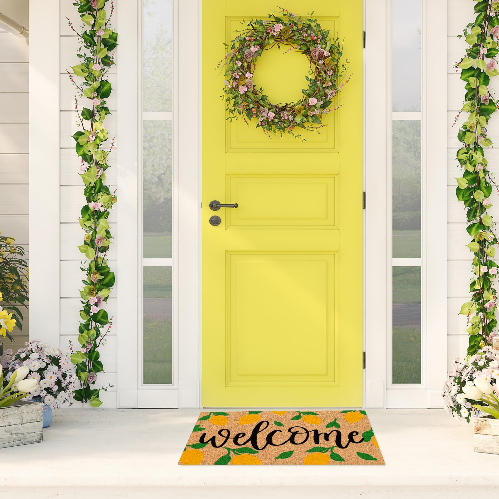 JarThenaAMCS Lemon Coir Door Mat showing dirt resistance feature