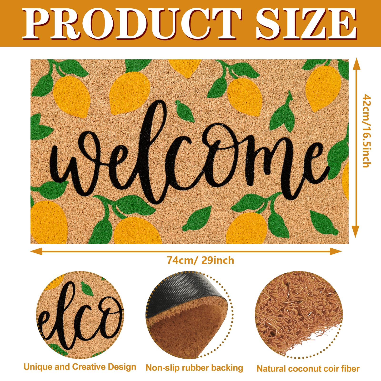 JarThenaAMCS Lemon Coir Door Mat side view showing thickness