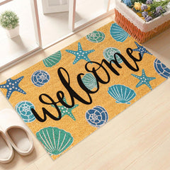 JarThenaAMCS Seashell Coir Door Mat close-up of seashell motifs