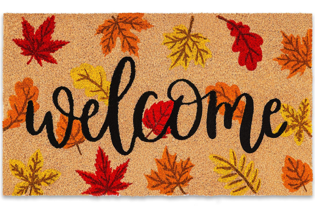 JarThenaAMCS Welcome Coir Door Mat with autumn leaves design