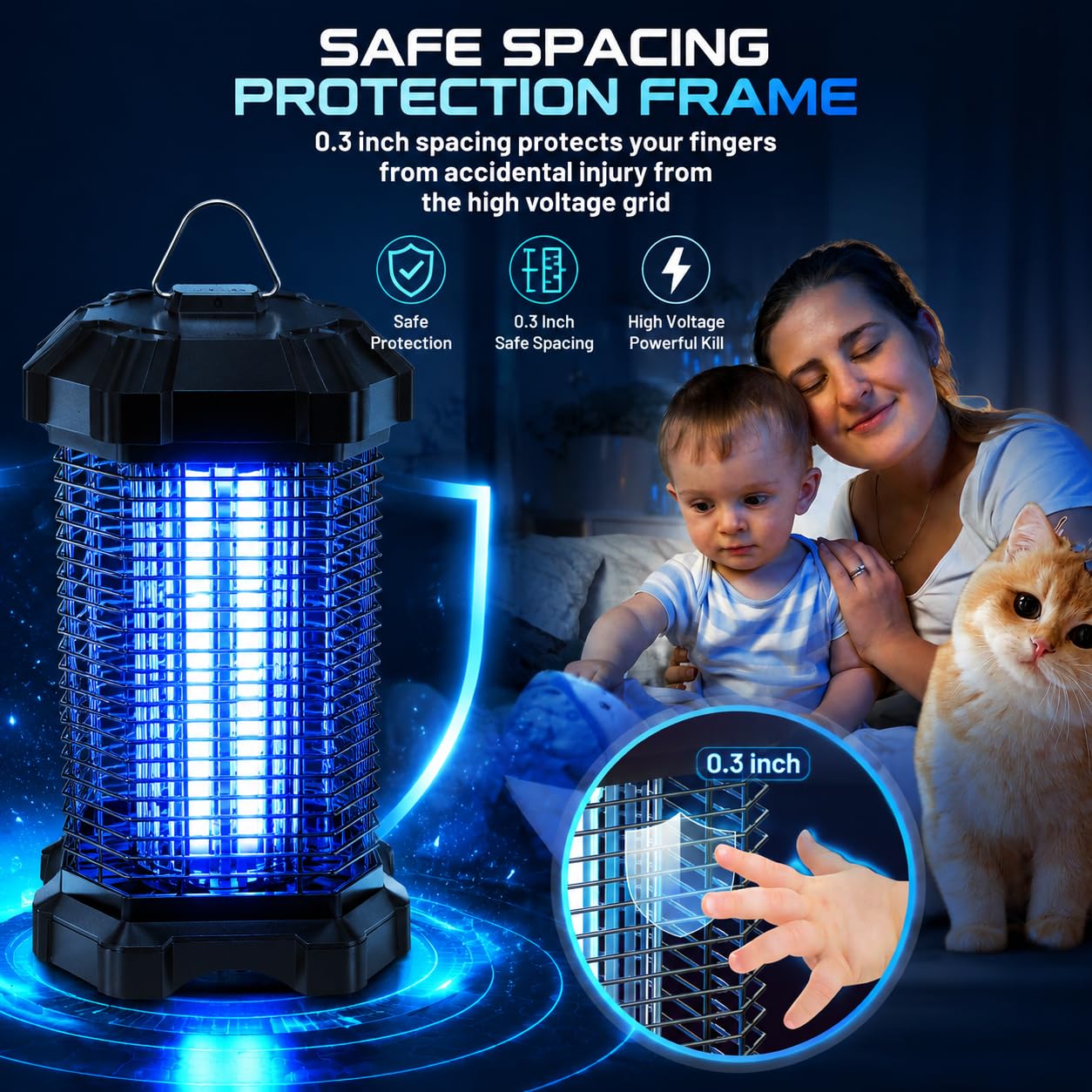 Jawlark Bug Zapper side view with waterproof shell