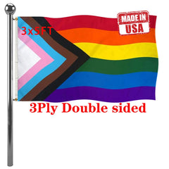 Jayus Double Sided Progress Pride Rainbow Flag front view