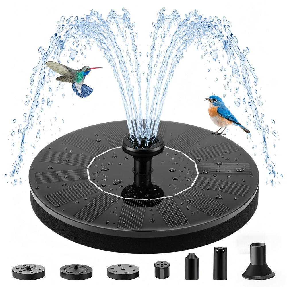 Jbobbju Floating Solar Fountain Pump front view with spray nozzle