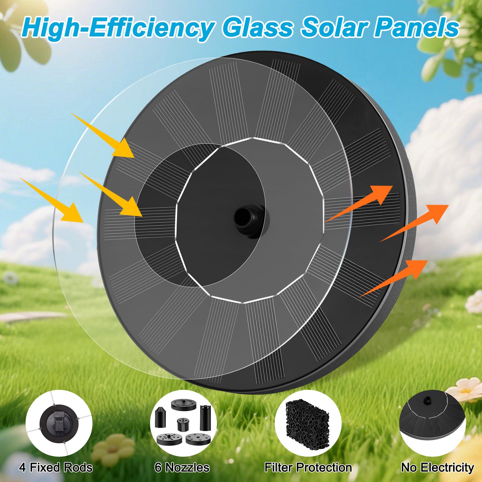Jbobbju Floating Solar Fountain Pump installation with fixing rods