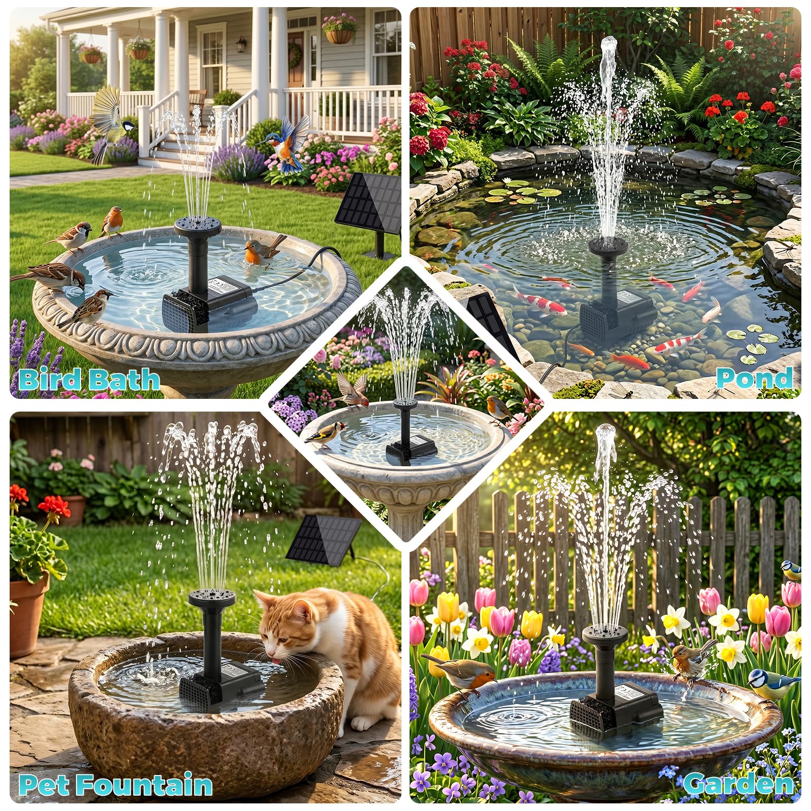 Jbobbju solar fountain in a garden setting