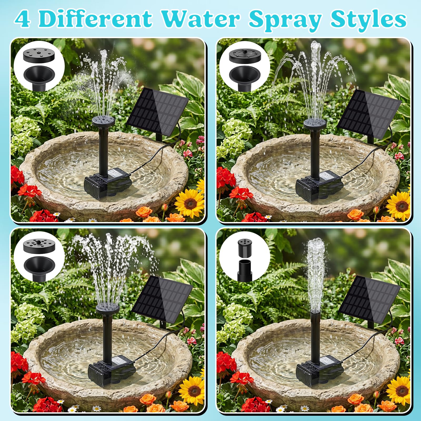 Jbobbju solar fountain installed in a bird bath