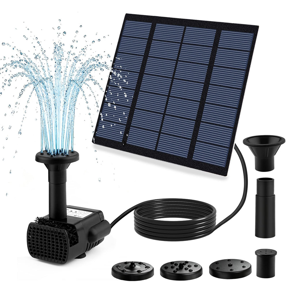 Jbobbju Solar Fountain Pump 1.8W front view with solar panel