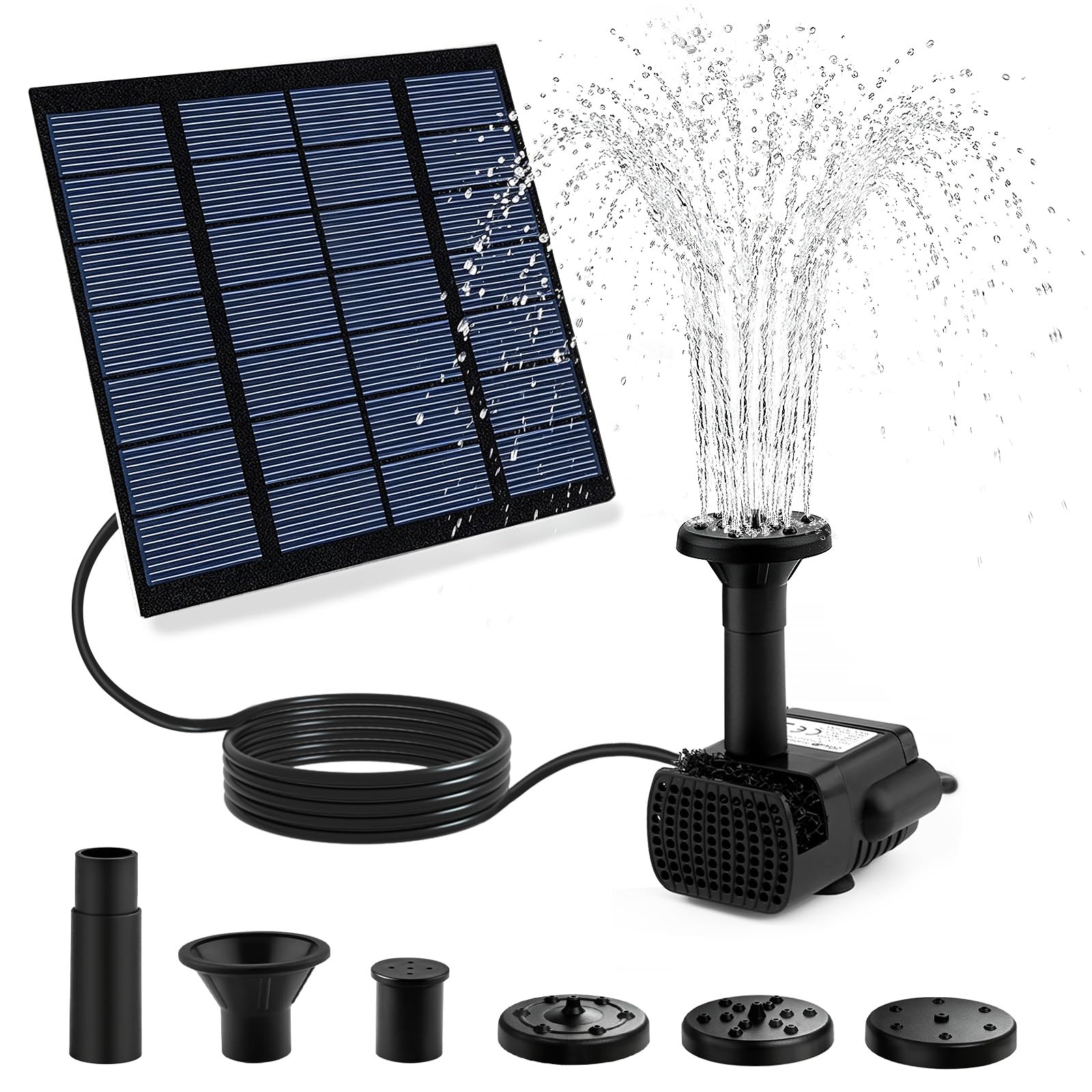 Jbobbju Solar Fountain Pump front view with solar panel