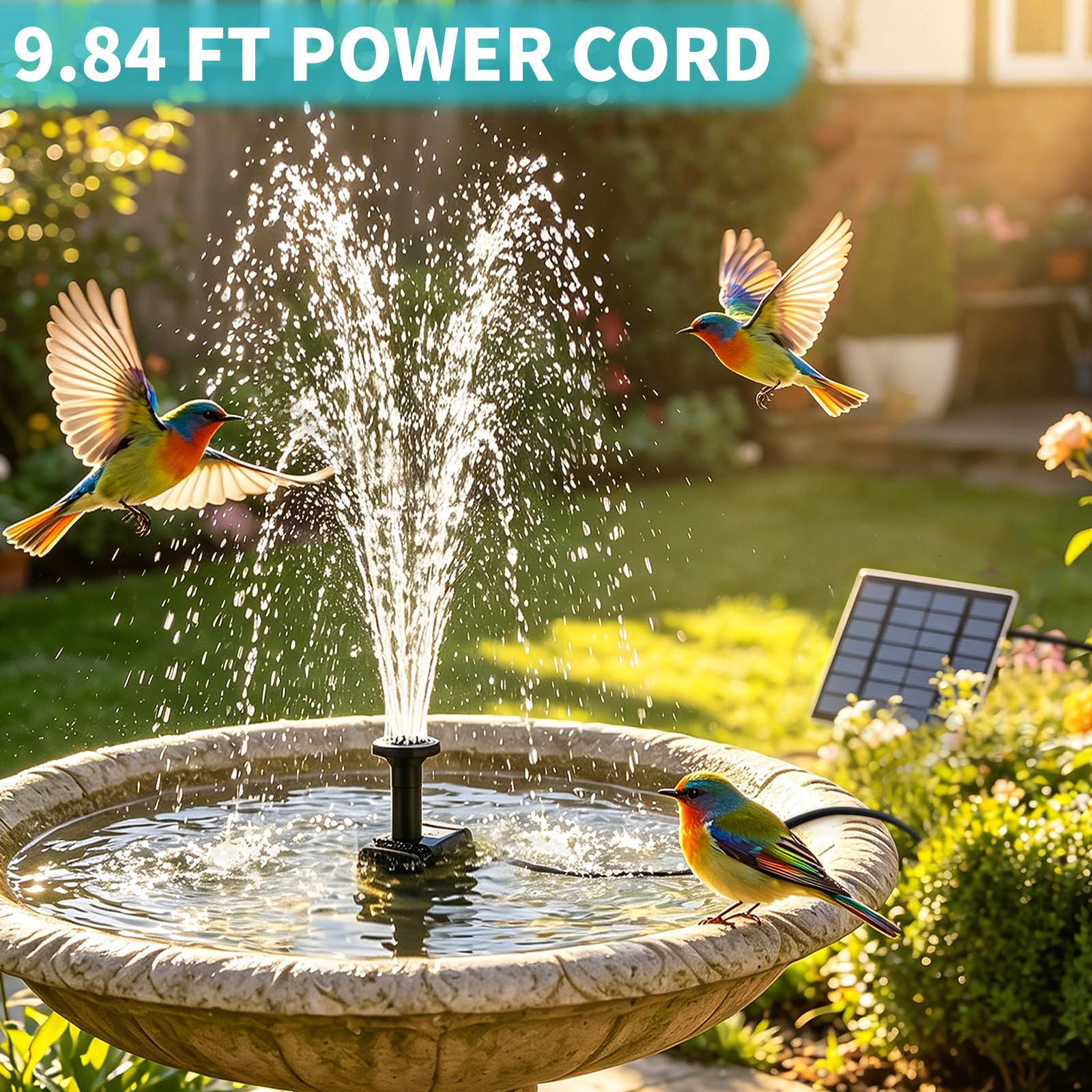 Jbobbju Solar Fountain Pump in a garden pond setting