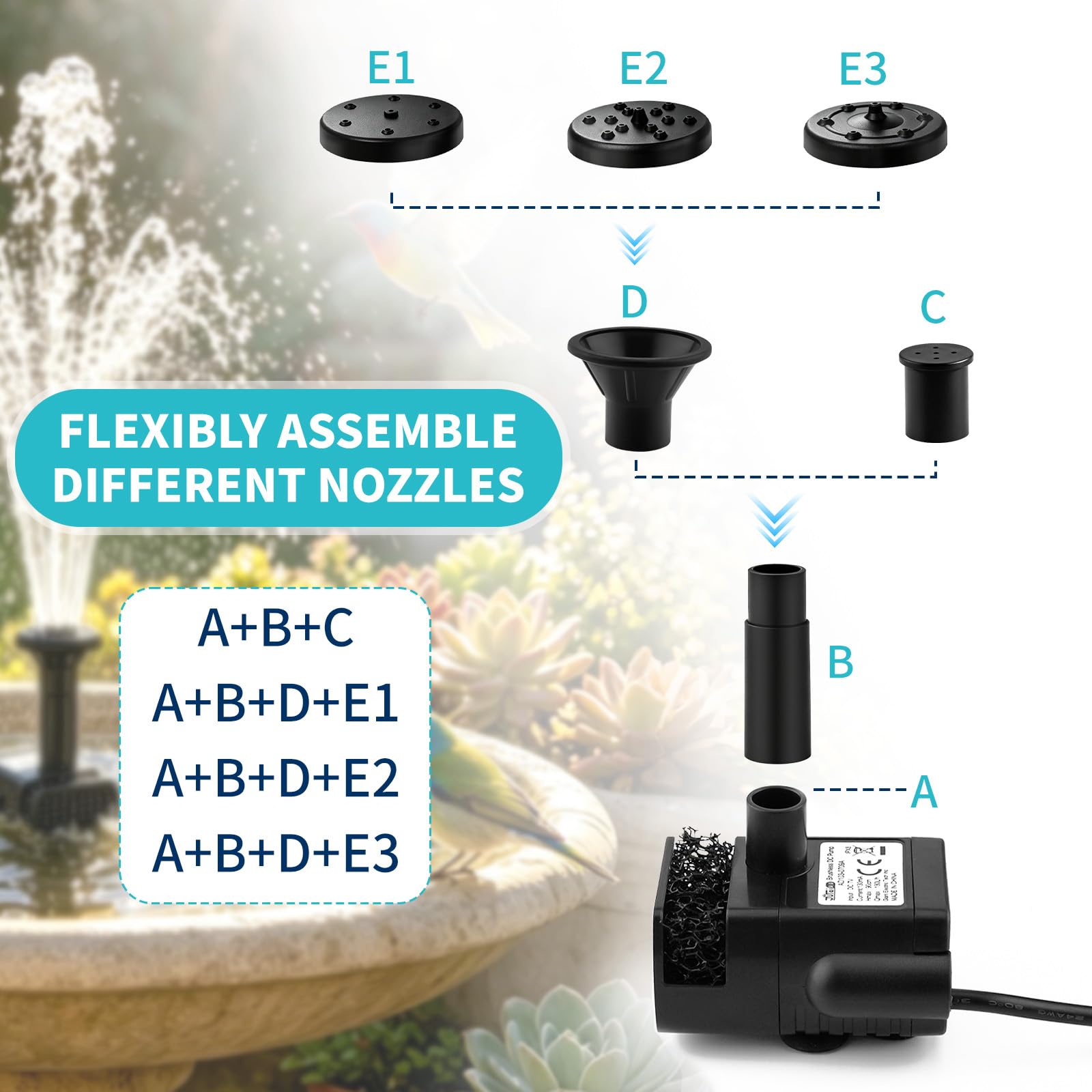Jbobbju Solar Fountain Pump with four nozzles displayed