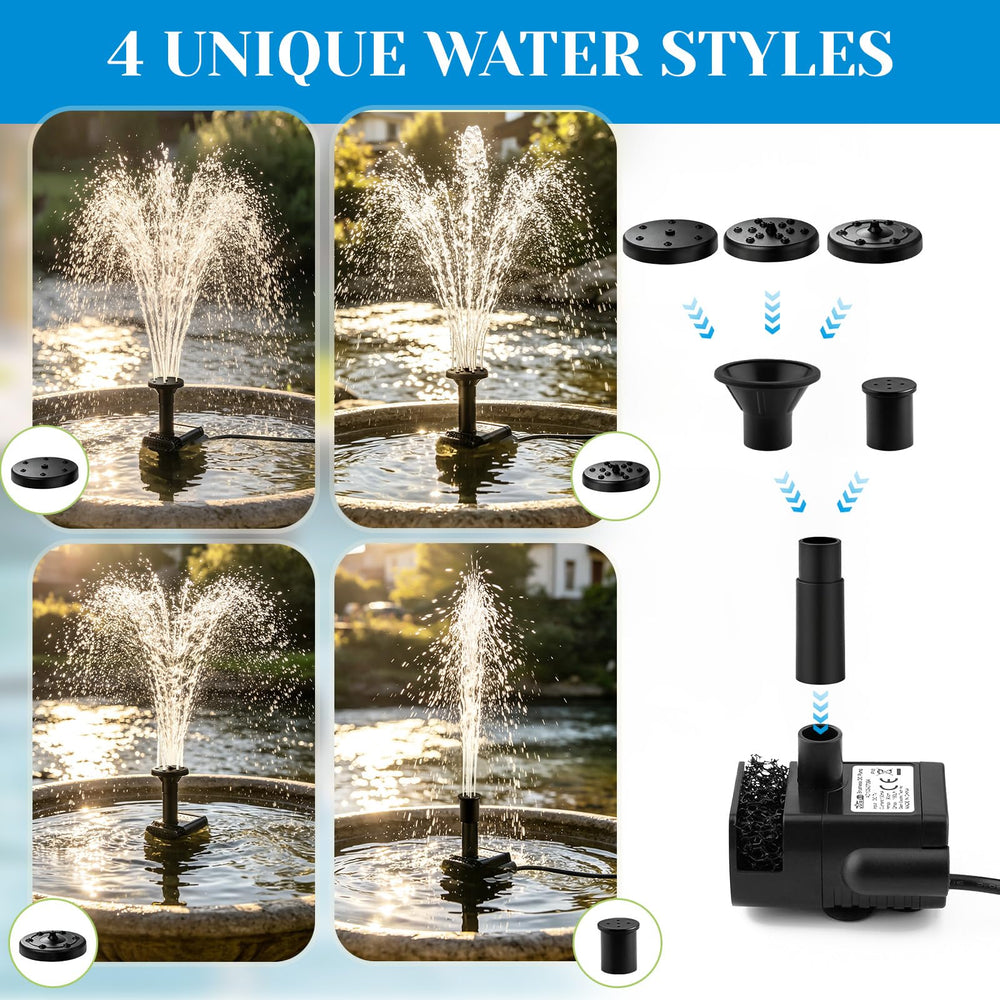 Jbobbju Solar Fountain Pump with interchangeable nozzles