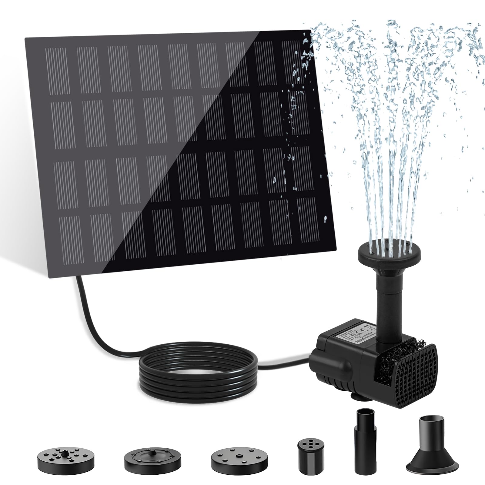 Jbobbju Solar Powered Fountain Pump front view with solar panel