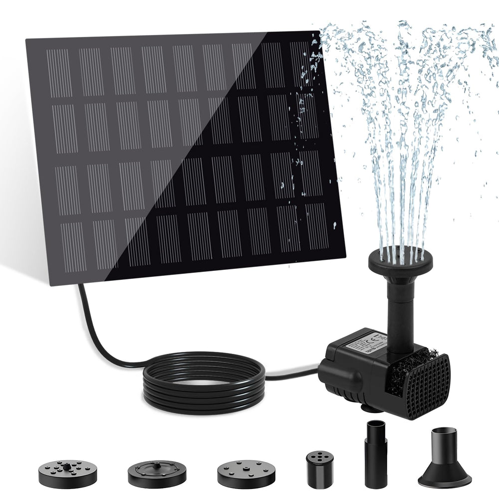 Jbobbju Solar Powered Fountain Pump front view with solar panel