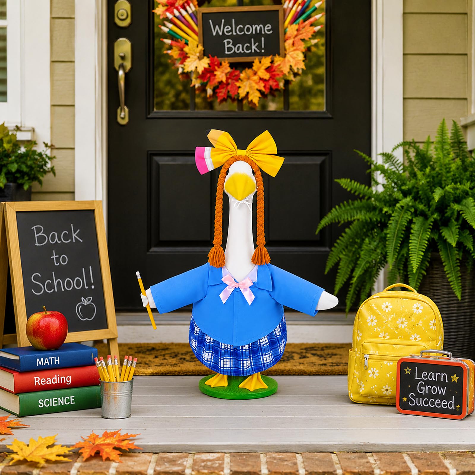 JcHrmers goose outfit displayed in a garden setting