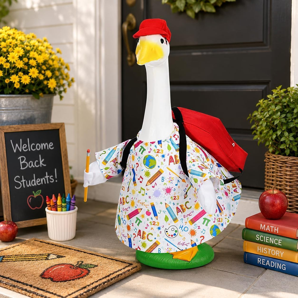 JcHrmers Goose Outfit with pencil and school-themed design