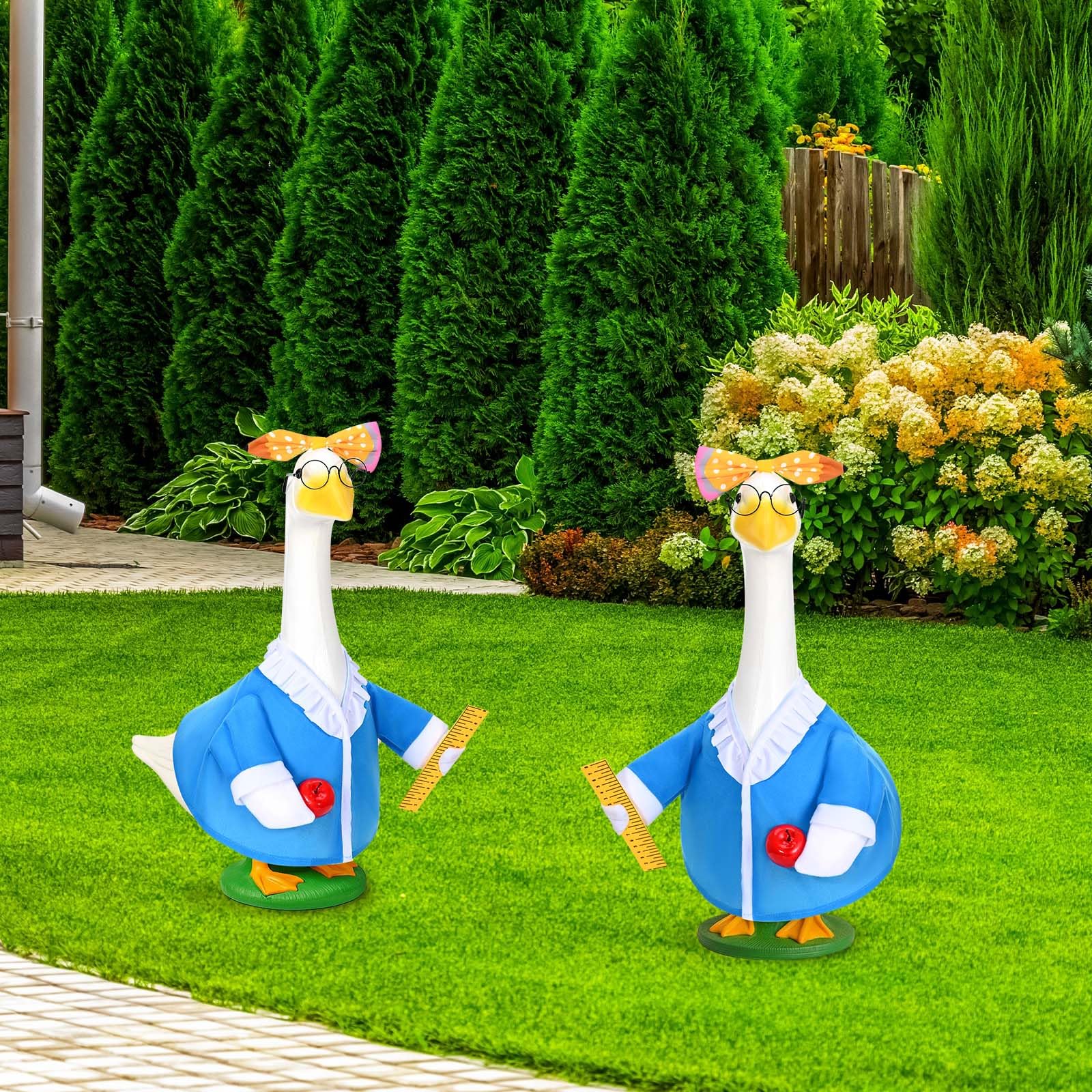 JcHrmers Teacher Goose Outfit displayed on a porch with flowers