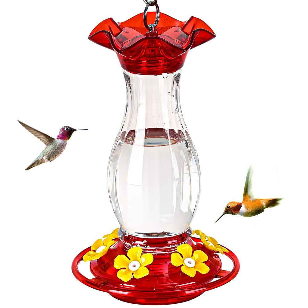 Jealoeur Hummingbird Feeder front view with feeding ports