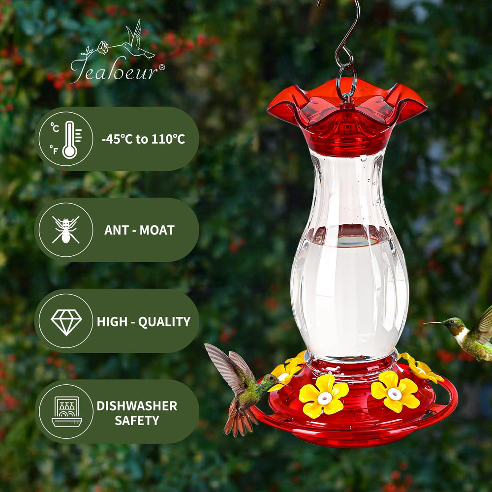 Jealoeur Hummingbird Feeder hanging in a garden
