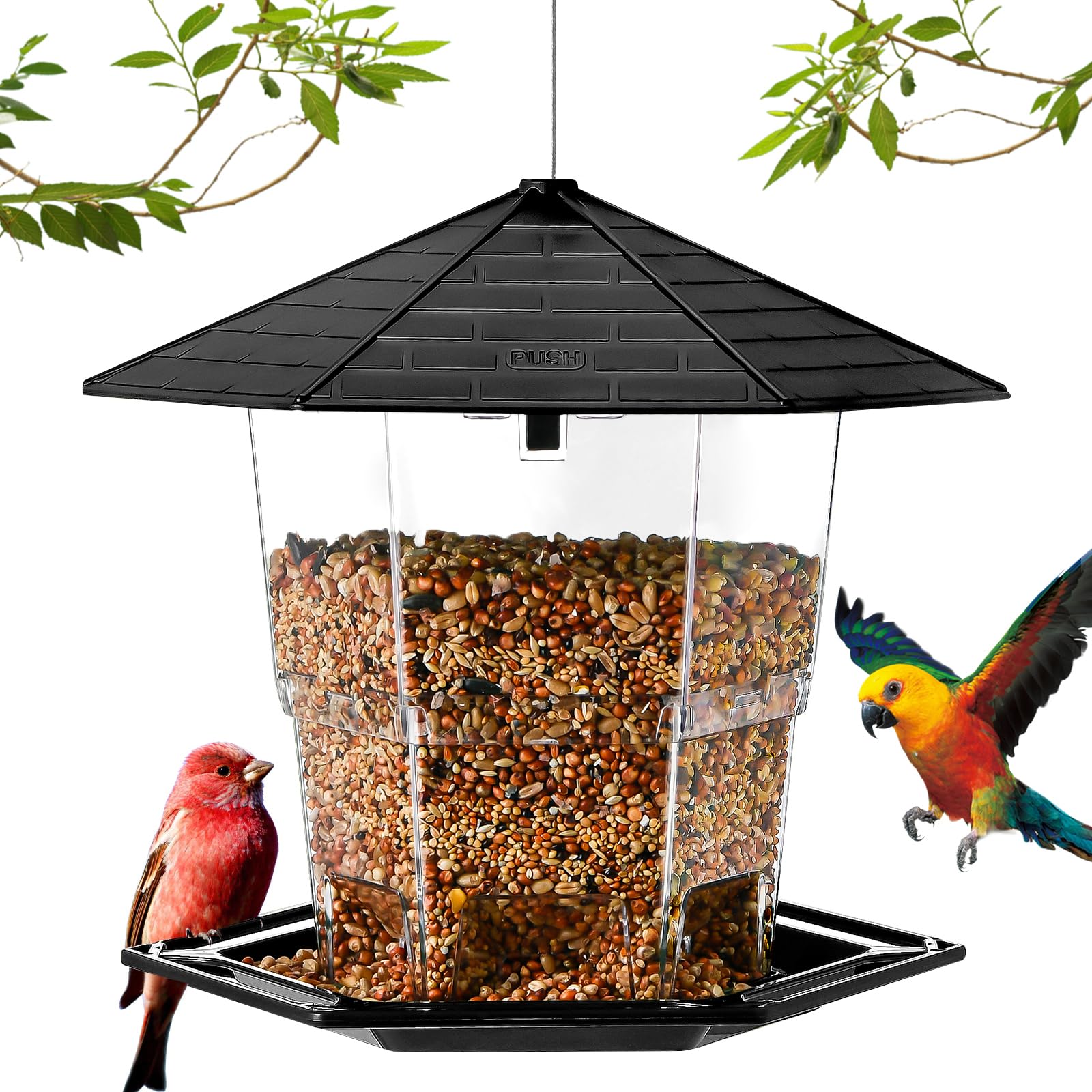 Jealoeur Outdoor Hanging Bird Feeder filled with wild bird seeds