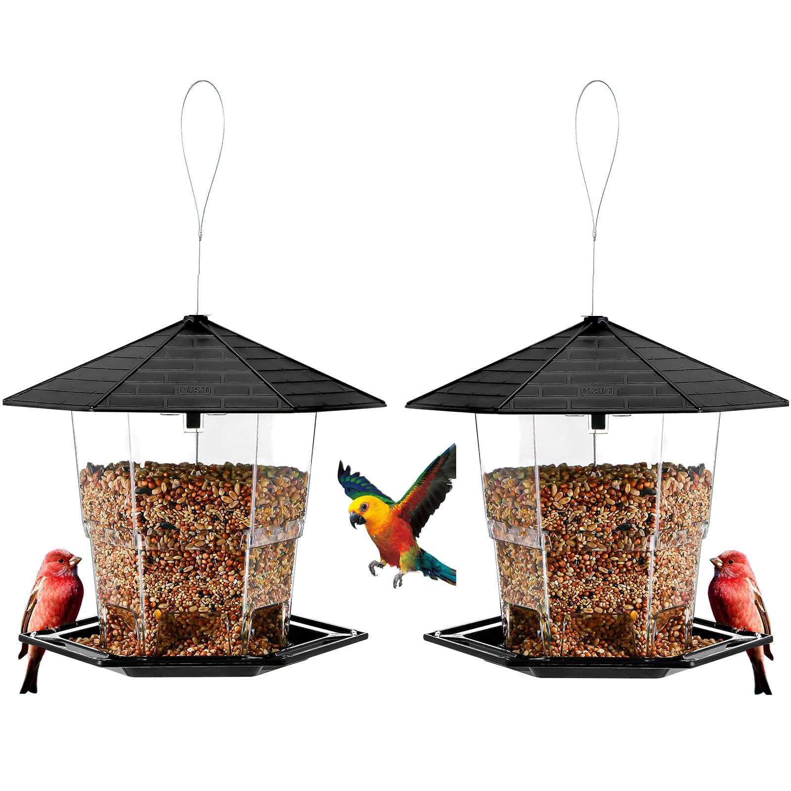 Jealoeur Outdoor Hanging Bird Feeder front view, black colour