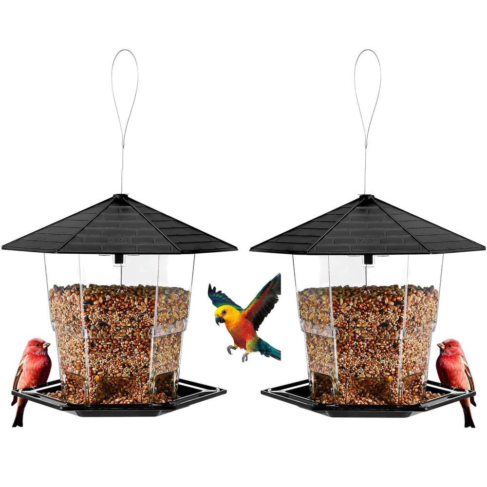 Jealoeur Outdoor Hanging Bird Feeder front view, black colour