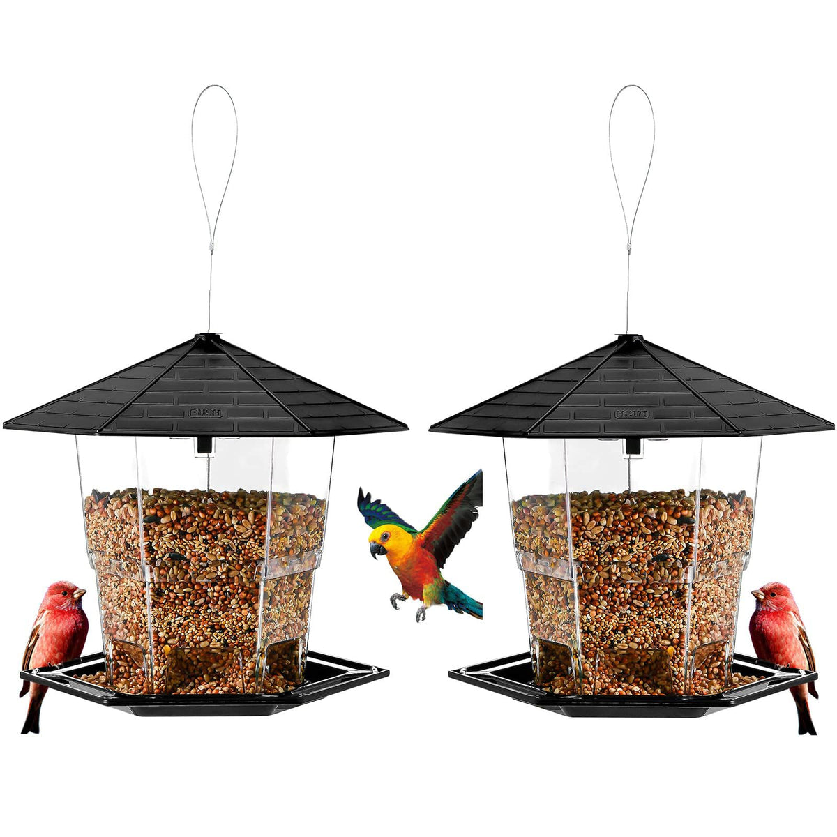 Jealoeur Outdoor Hanging Bird Feeder front view, black colour