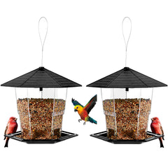 Jealoeur Outdoor Hanging Bird Feeder front view, black colour