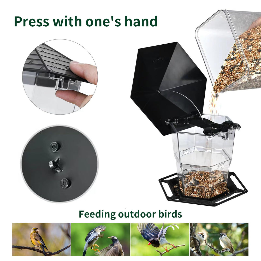Jealoeur Outdoor Hanging Bird Feeder side view showing hexagonal roof
