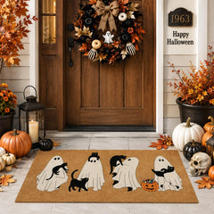 Jenaai Halloween Doormat front view featuring ghost cat design