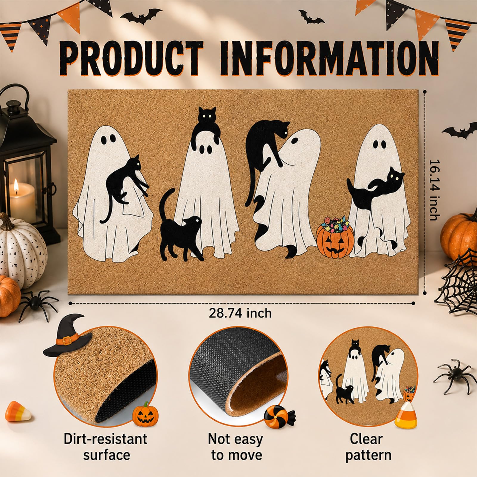 Jenaai Halloween Doormat placed at a front entryway