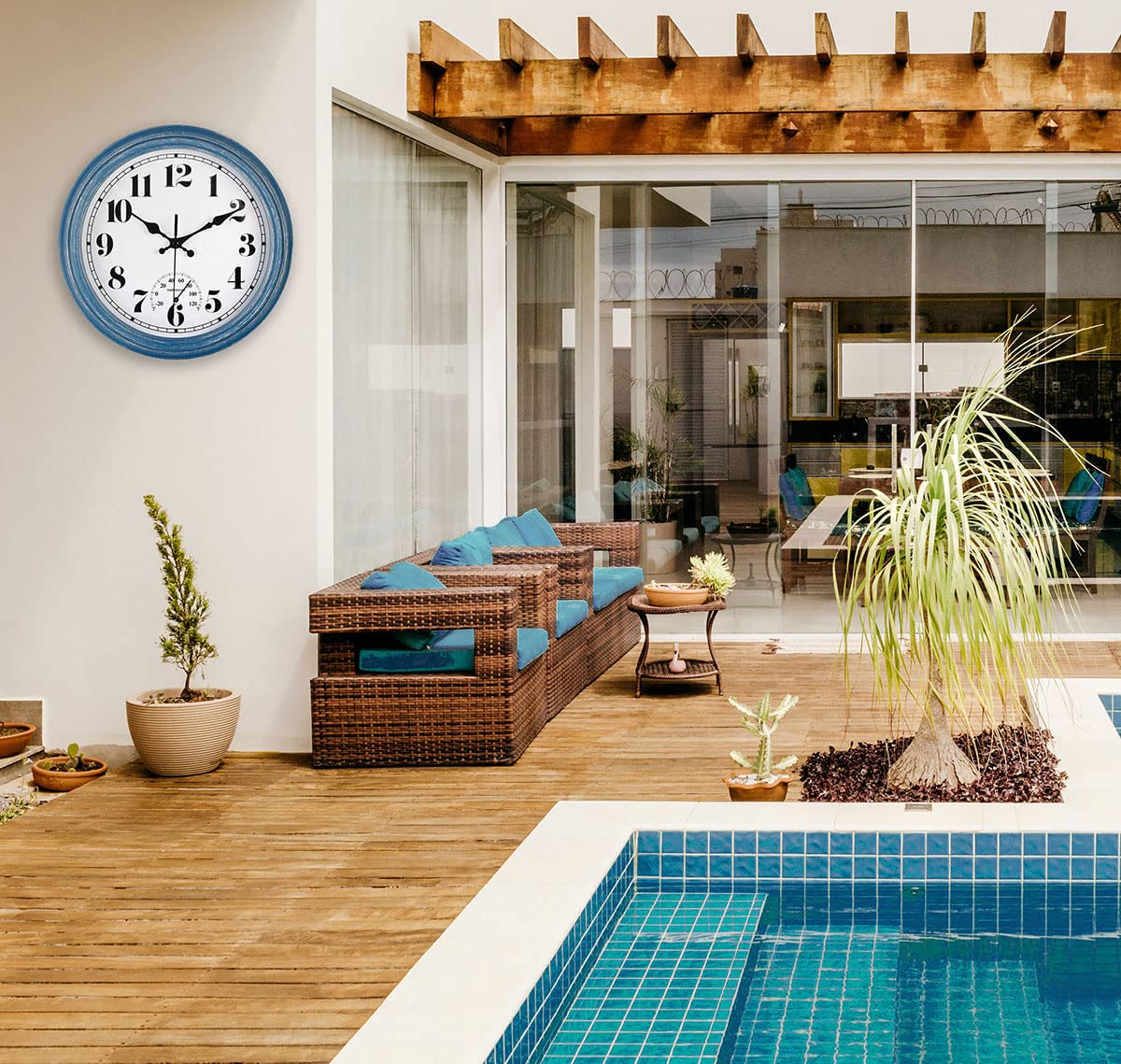 JENLYSTIME Wall Clock displayed on a patio