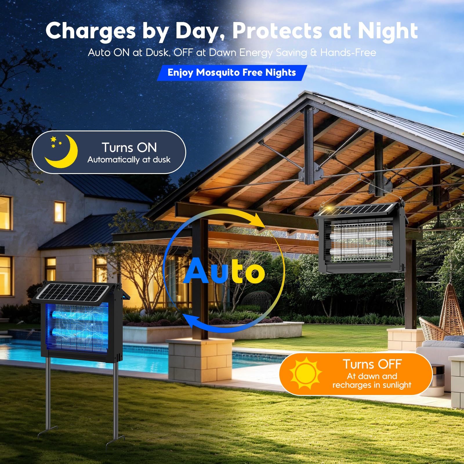 jepwe Solar Bug Zapper placement options including ground stakes