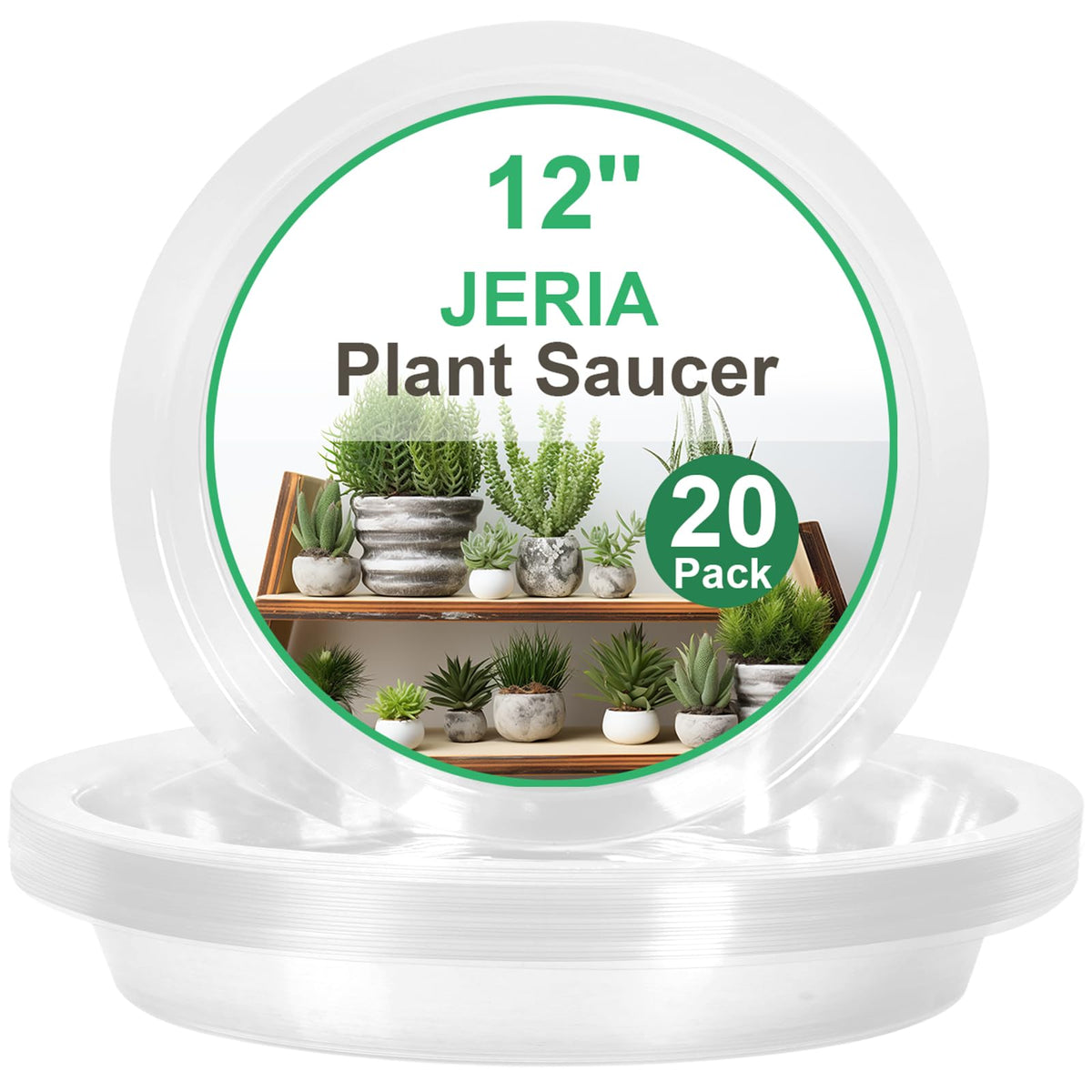 JERIA 12 Inch clear plant saucer front view