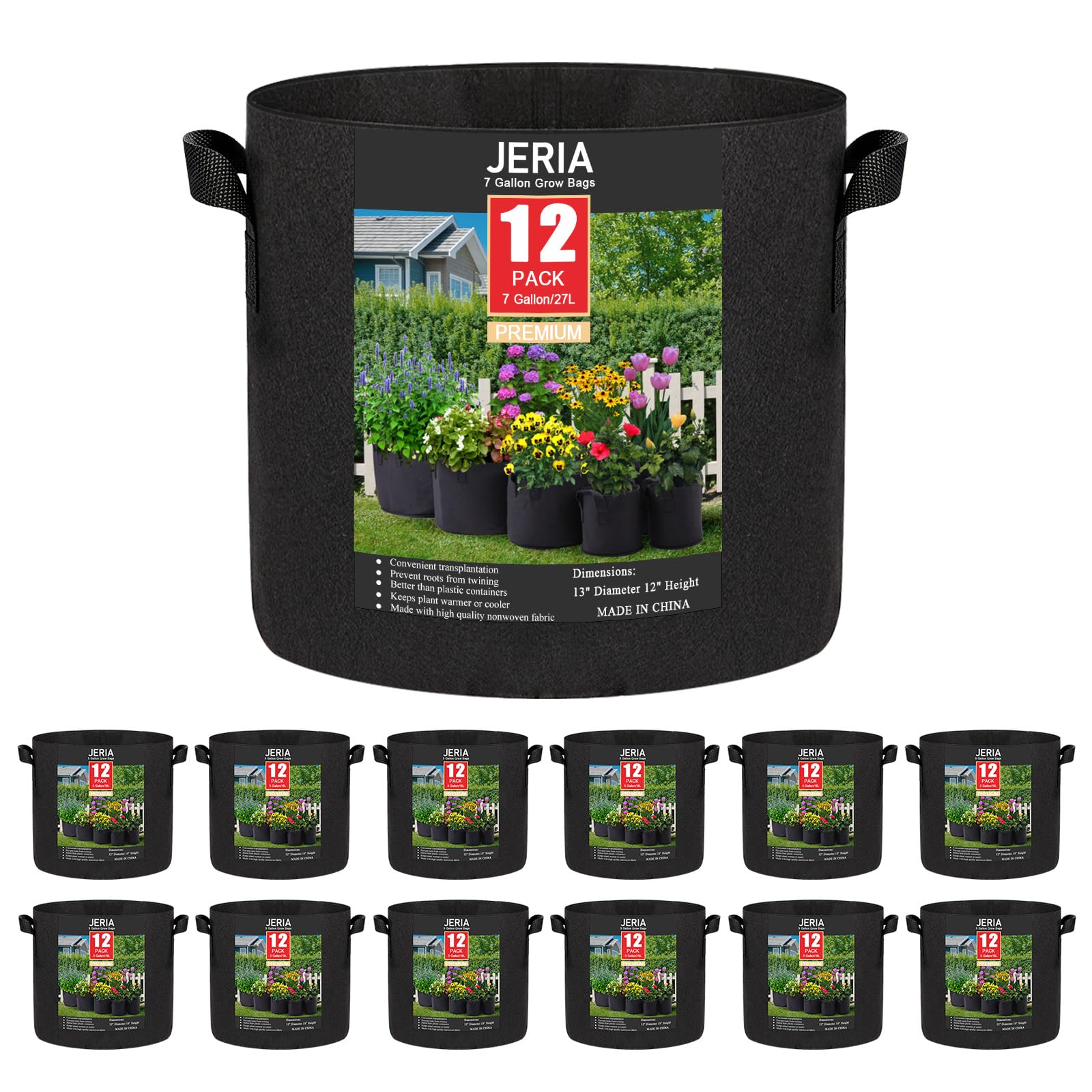 JERIA 12-Pack 7 Gallon Grow Bags front view
