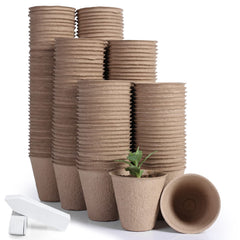 JERIA 200-Pack 3.15 Inch Peat Pots with plant labels front view