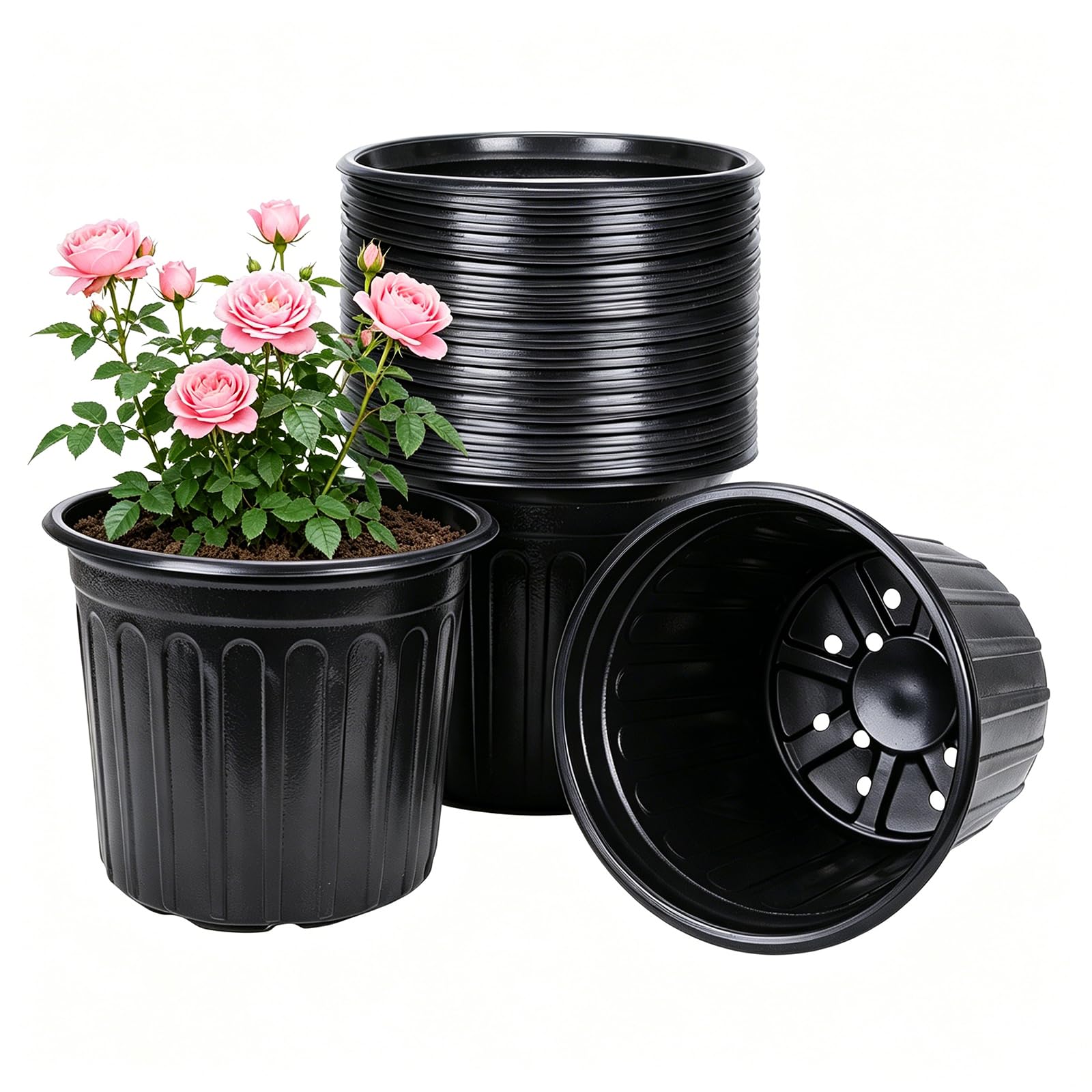 JERIA 30-Pack 3 Gallon Flexible Plant Nursery Pots, Black front view