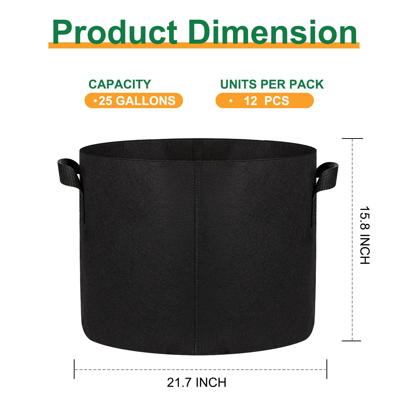 JERIA grow bags stacked showing size and fabric