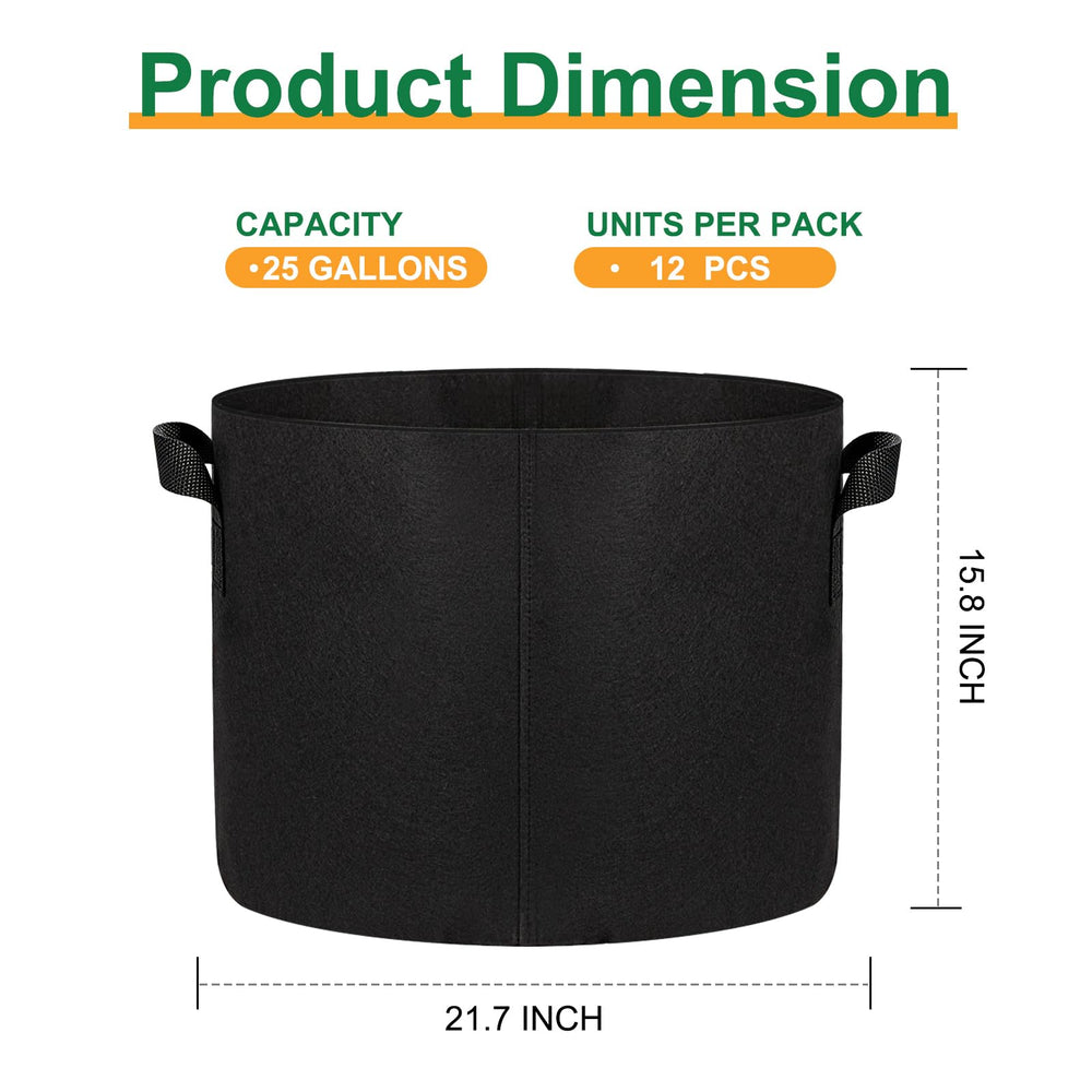 JERIA grow bags stacked showing size and fabric