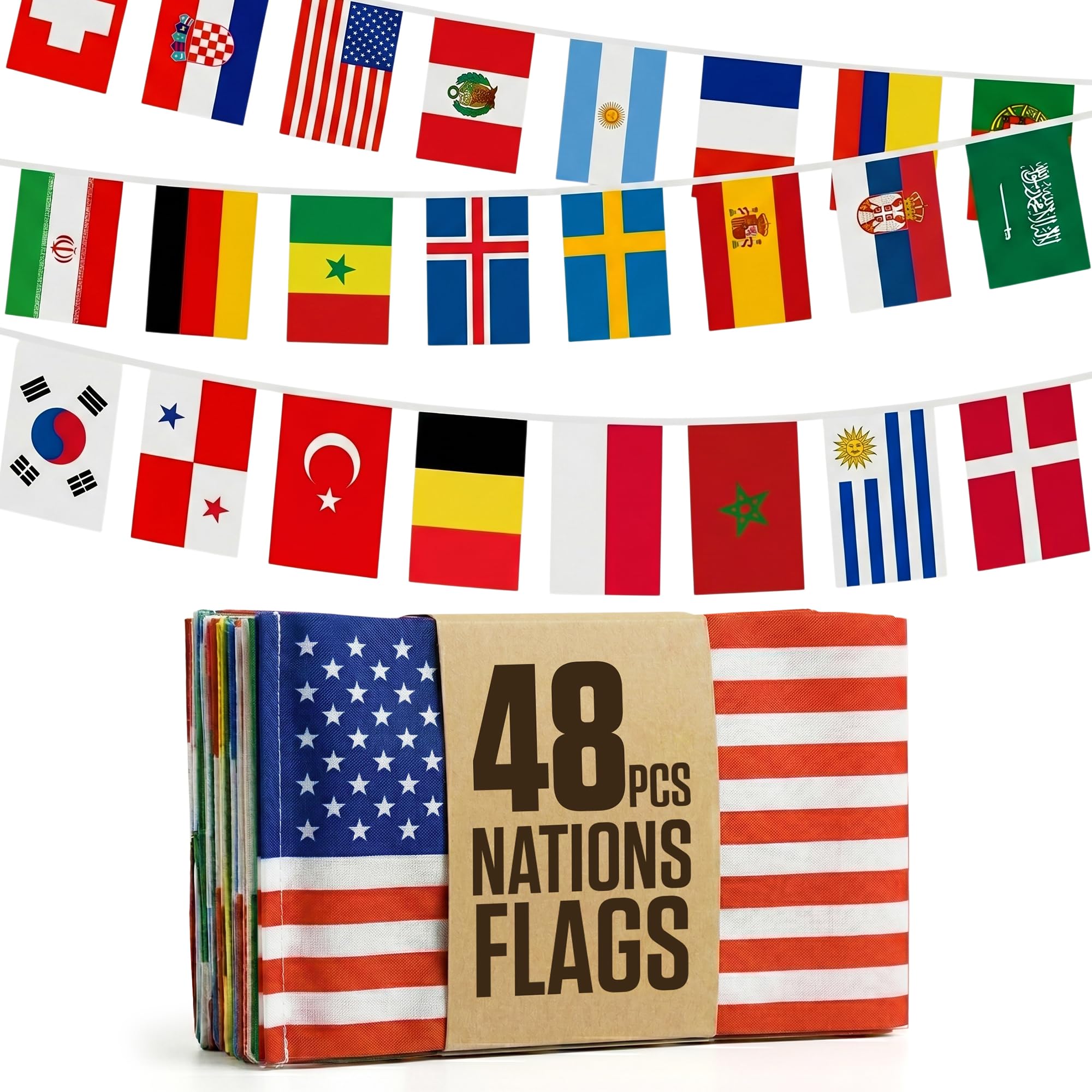 Jester Fiesta 48 Country Flag Bunting front view with vibrant flags