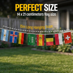 Jester Fiesta flag bunting hanging in a classroom setting